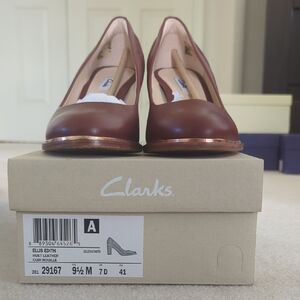 Clarks Brown Heels with Classic Pump Silhouette